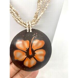 Handmade Coconut Hibiscus Choker: Seed Bead Necklace